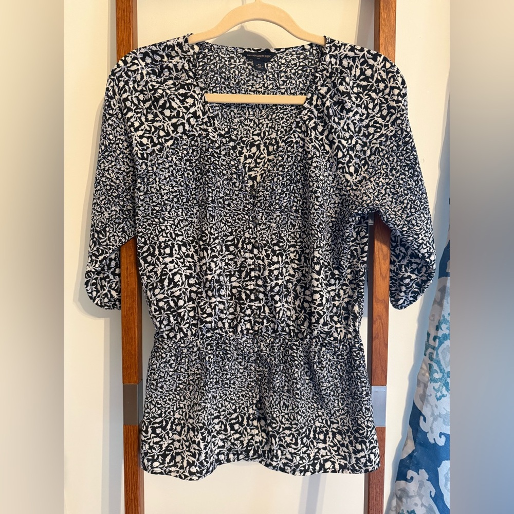 Banana Republic Navy & White Floral Blouse